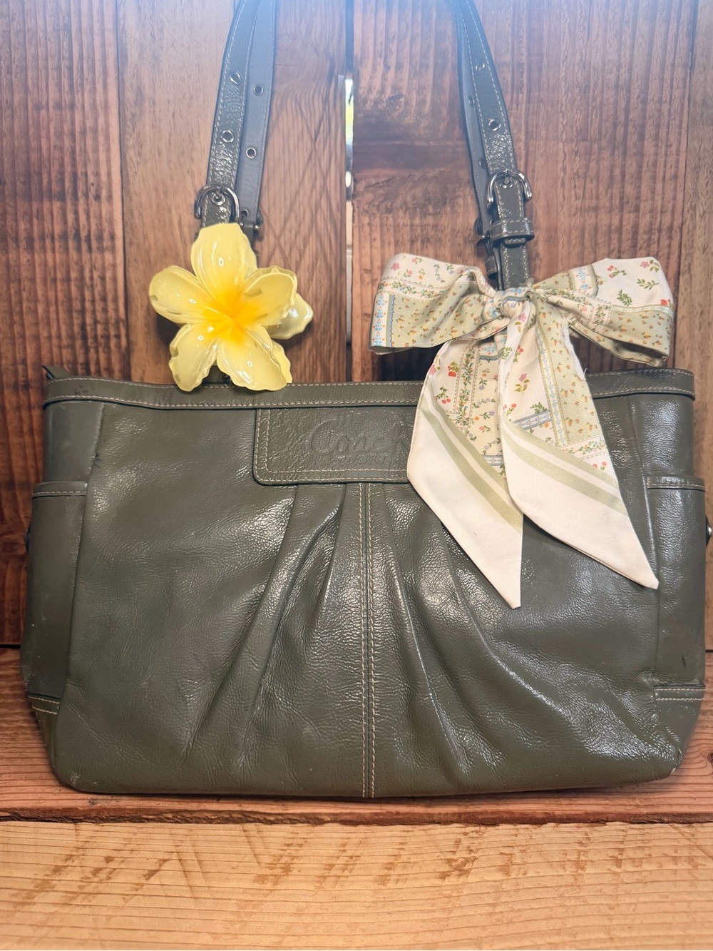 Coach Gallery Pleated Leather Shoulder Bag - Sage Green